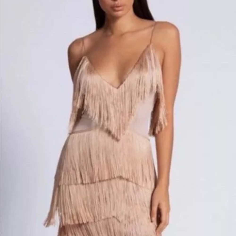 Meshki Beige Fringe Mini Dress